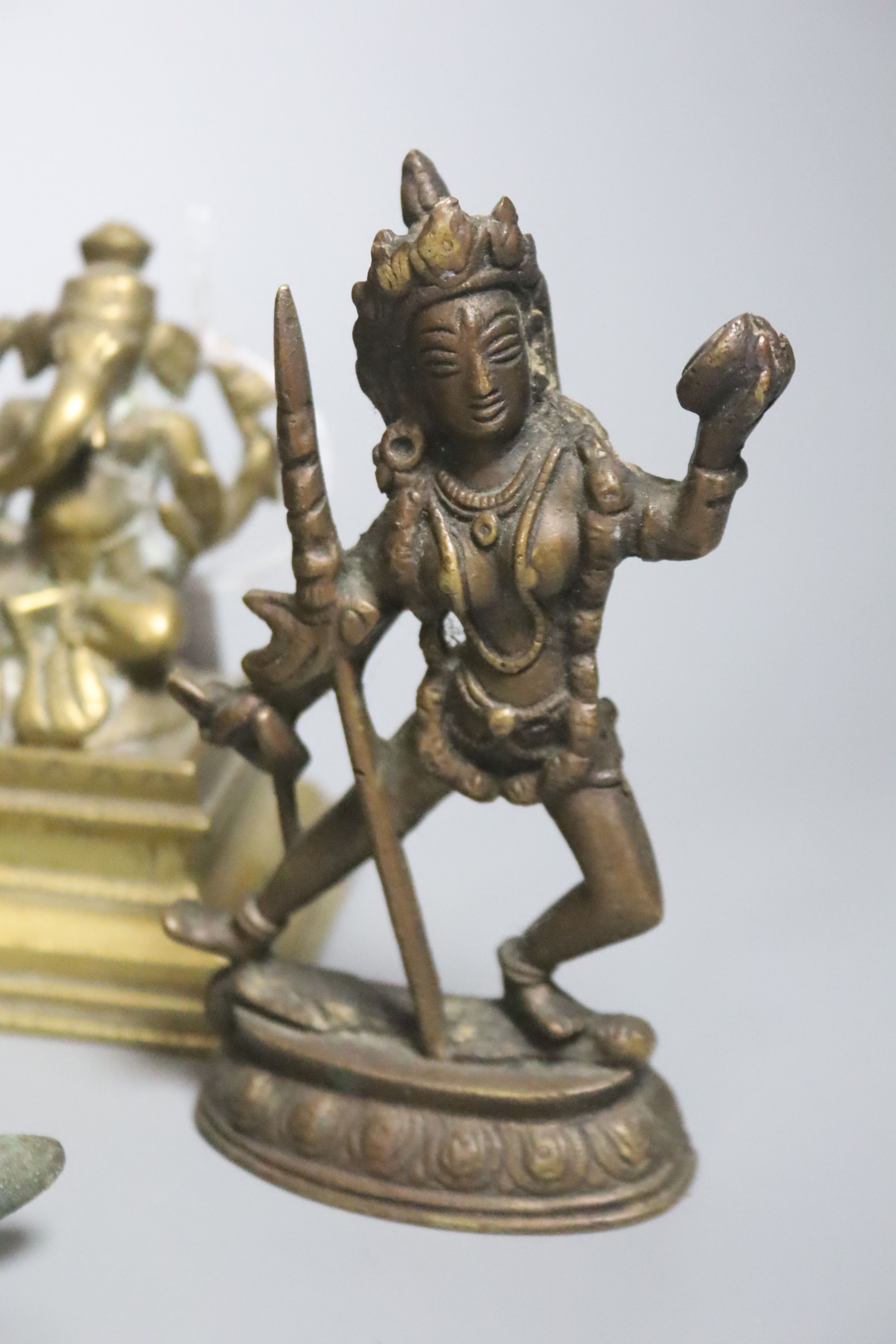 A group of Indian Hindu bronze and brass figures and deities